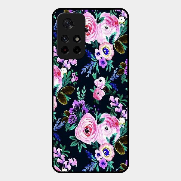 Cute Floral Glass Case Cover For Redmi Note 11T 5G