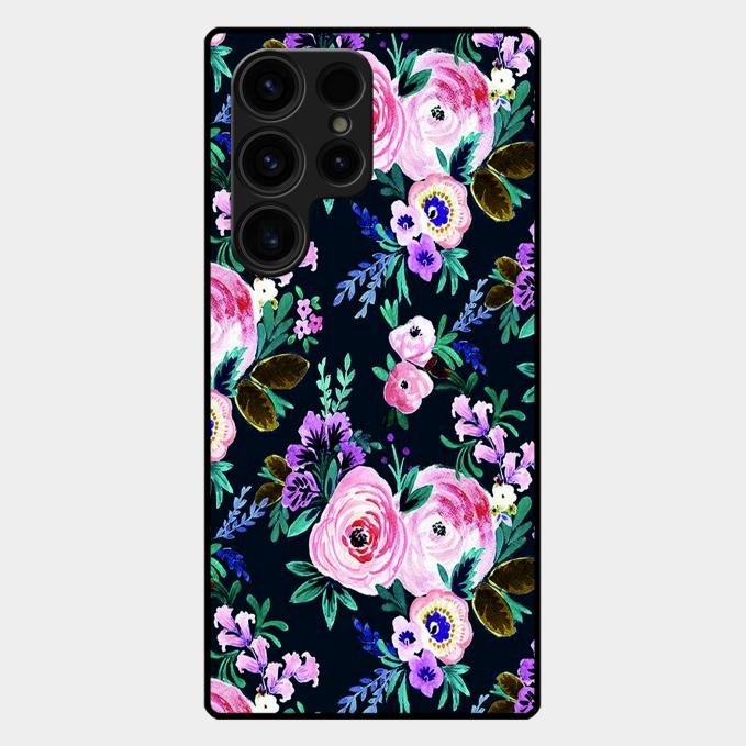 Cute Floral Glass Case Cover For Samsung Galaxy S24 Ultra 5G