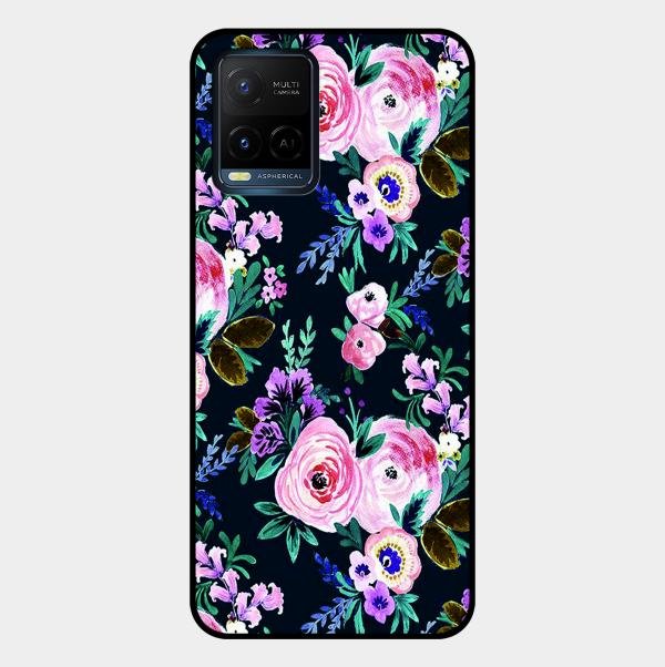 Cute Floral Glass Case Cover For Vivo T1X