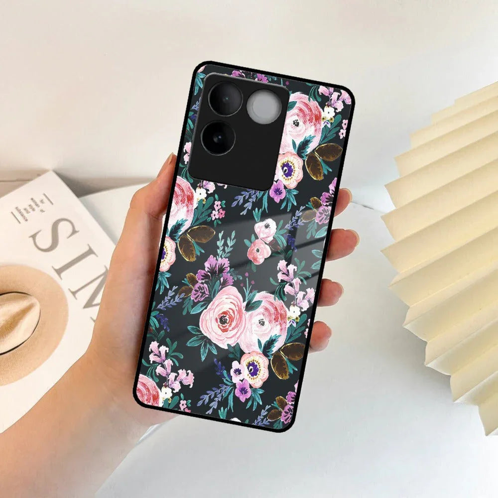 Cute Floral Glass Case Cover For iQOO - ShopOnCliQ