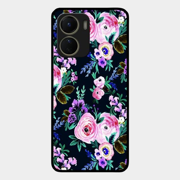 Cute Floral Glass Case Cover For Vivo T2X 5G