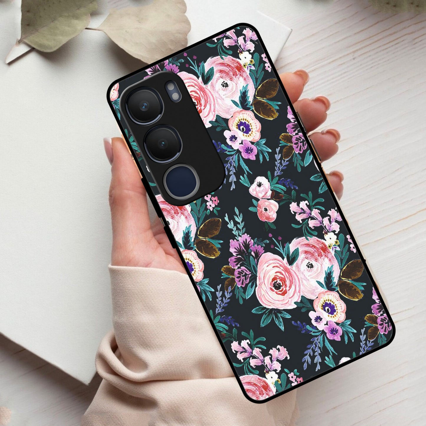 Cute Floral Glass Case Cover For Vivo
