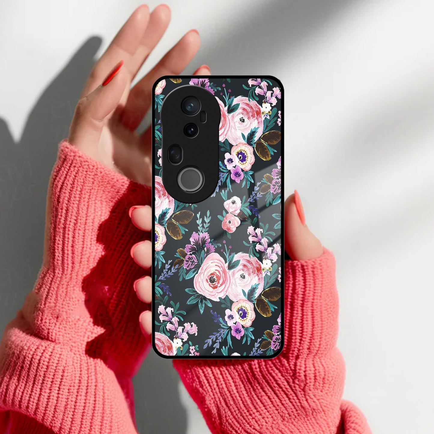 Cute Floral Glass Case Cover For Vivo