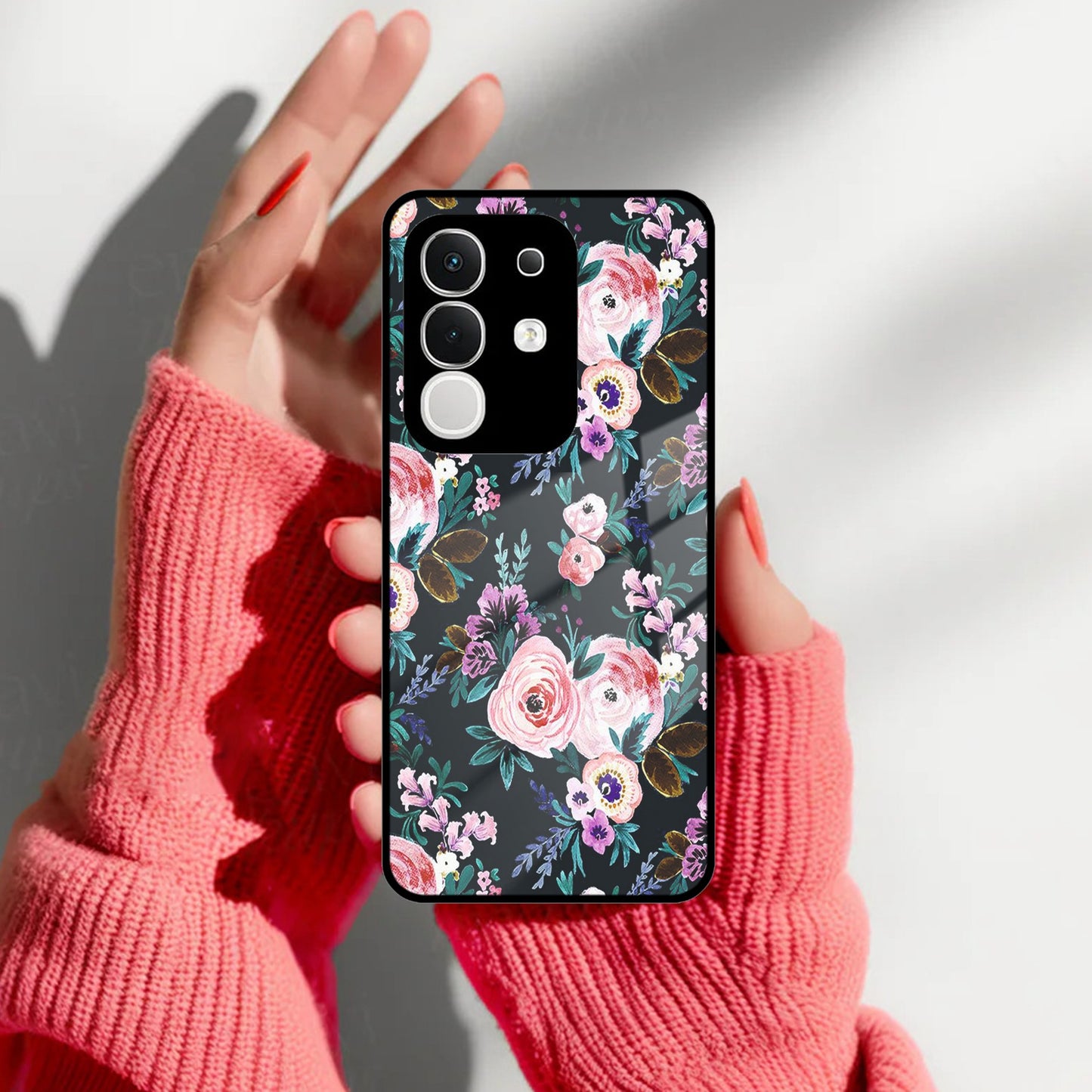Cute Floral Glass Case Cover For Vivo