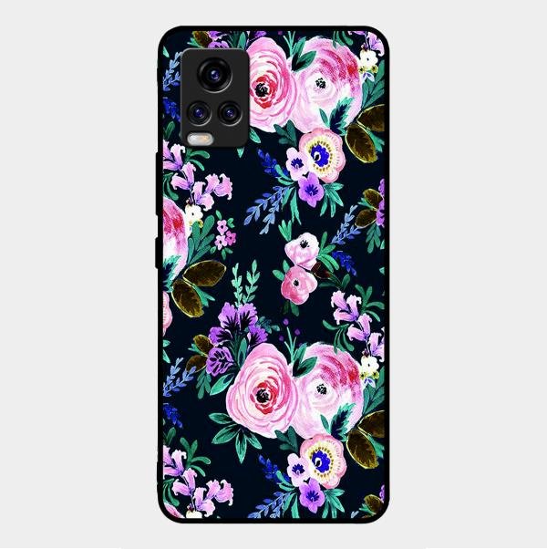 Cute Floral Glass Case Cover For Vivo V20 2021