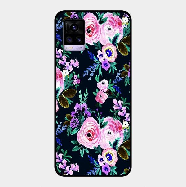 Cute Floral Glass Case Cover For Vivo V20