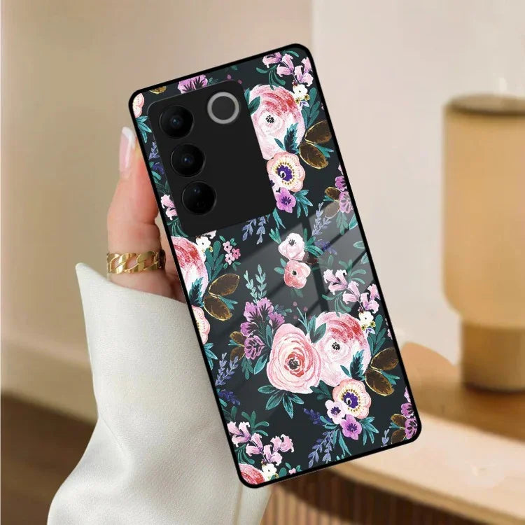 Cute Floral Glass Case Cover For Vivo - ShopOnCliQ