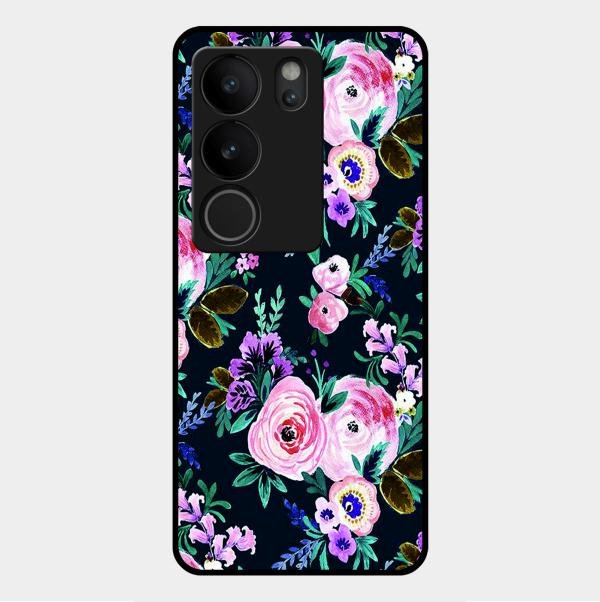 Cute Floral Glass Case Cover For Vivo V29 5G