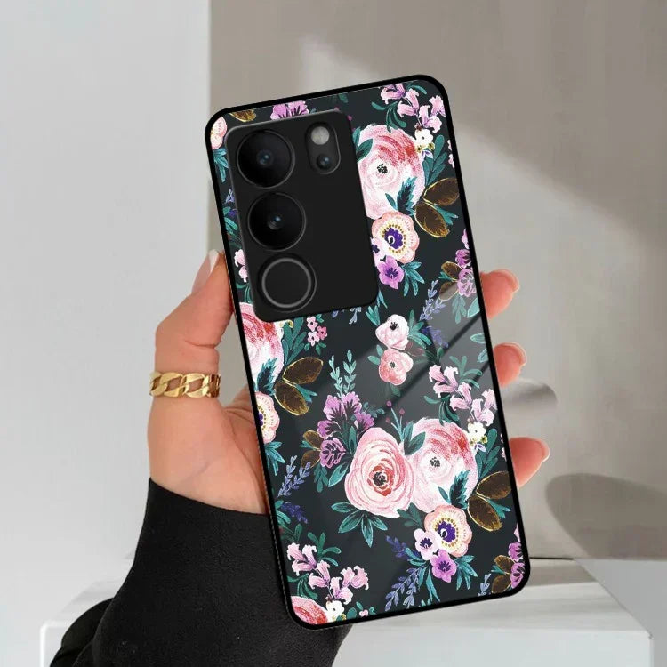 Cute Floral Glass Case Cover For Vivo - ShopOnCliQ