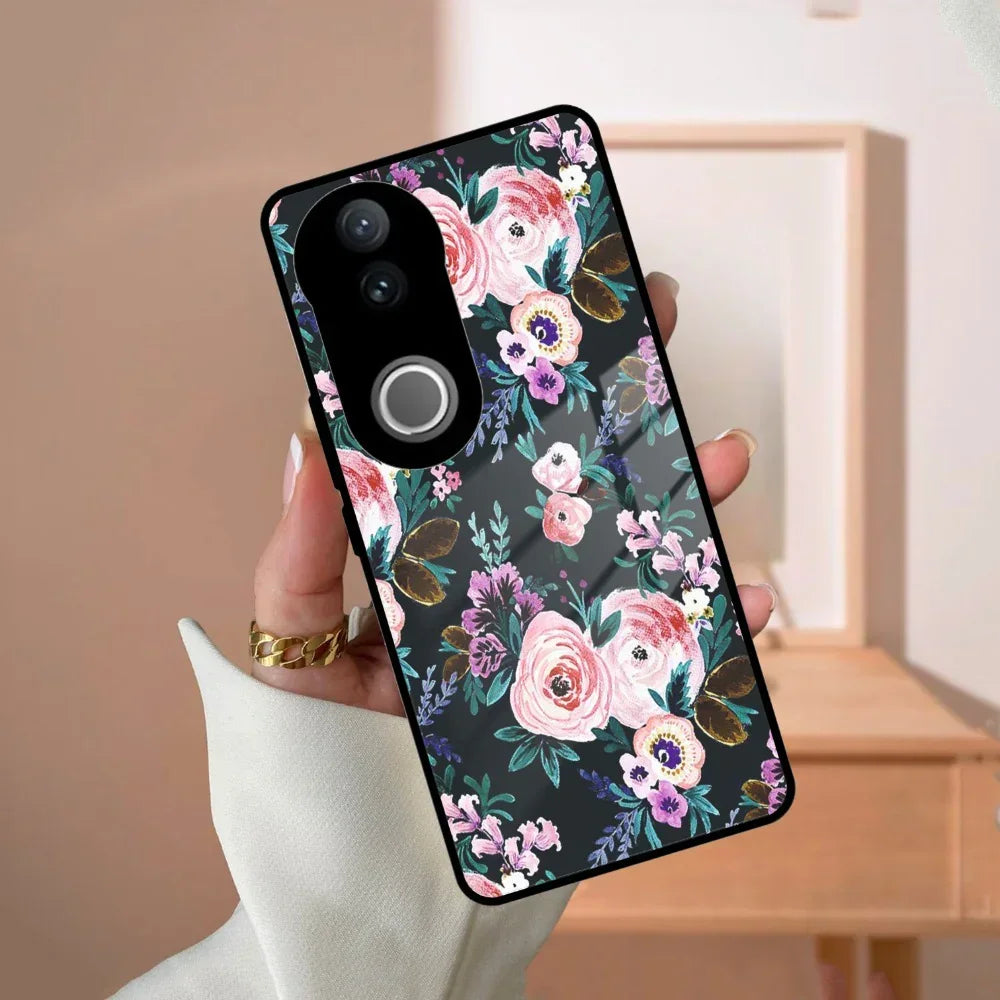 Cute Floral Glass Case Cover For Vivo - ShopOnCliQ