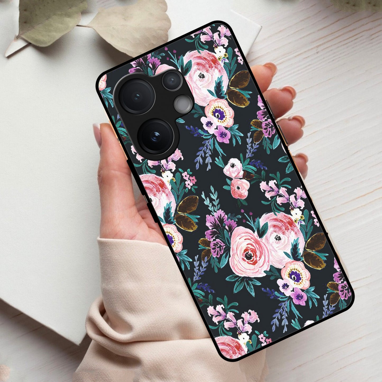 Cute Floral Glass Case Cover For Vivo