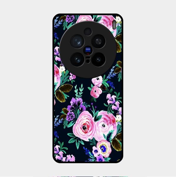 Cute Floral Glass Case Cover For Vivo X200 Pro 5G