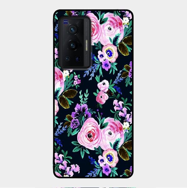 Cute Floral Glass Case Cover For Vivo X70 Pro 5G