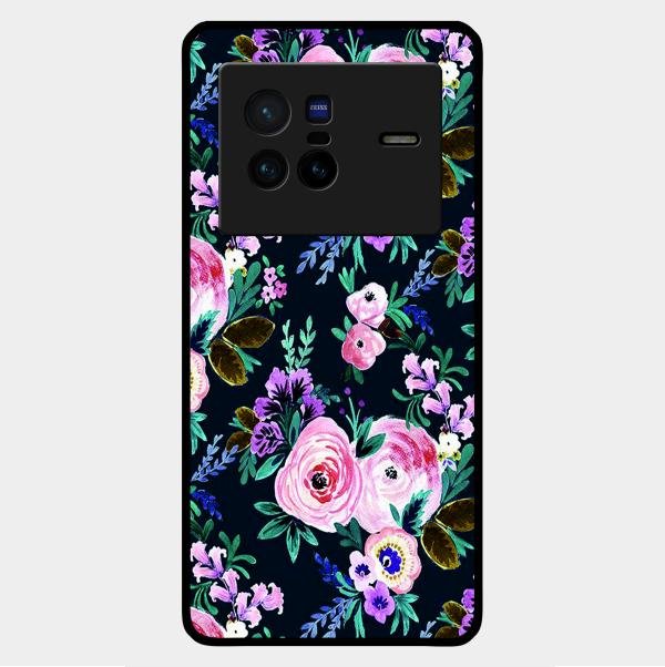 Cute Floral Glass Case Cover For Vivo X80 5G