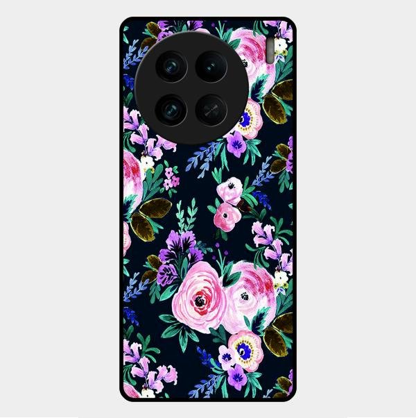 Cute Floral Glass Case Cover For Vivo X90 Pro 5G