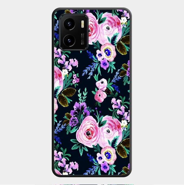 Cute Floral Glass Case Cover For Vivo Y01
