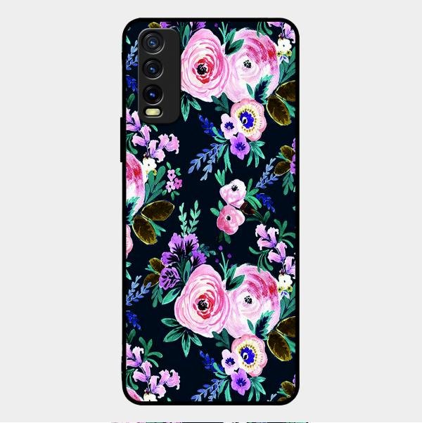Cute Floral Glass Case Cover For Vivo Y12G
