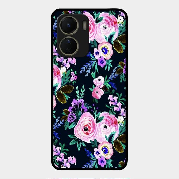 Cute Floral Glass Case Cover For Vivo Y16