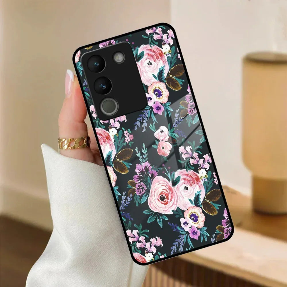 Cute Floral Glass Case Cover For Vivo - ShopOnCliQ