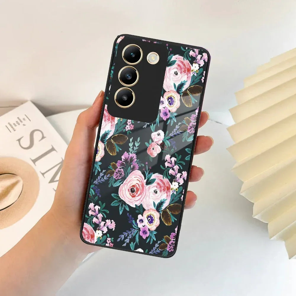 Cute Floral Glass Case Cover For iQOO - ShopOnCliQ