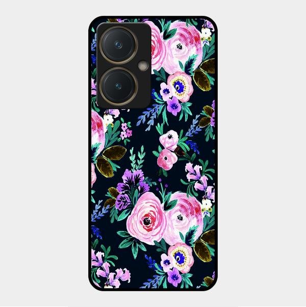 Cute Floral Glass Case Cover For Vivo Y27