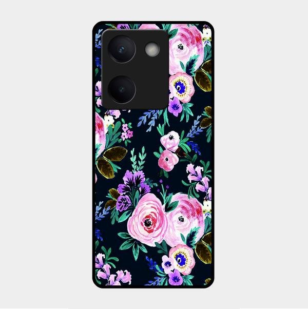 Cute Floral Glass Case Cover For Vivo Y300 Plus 5G