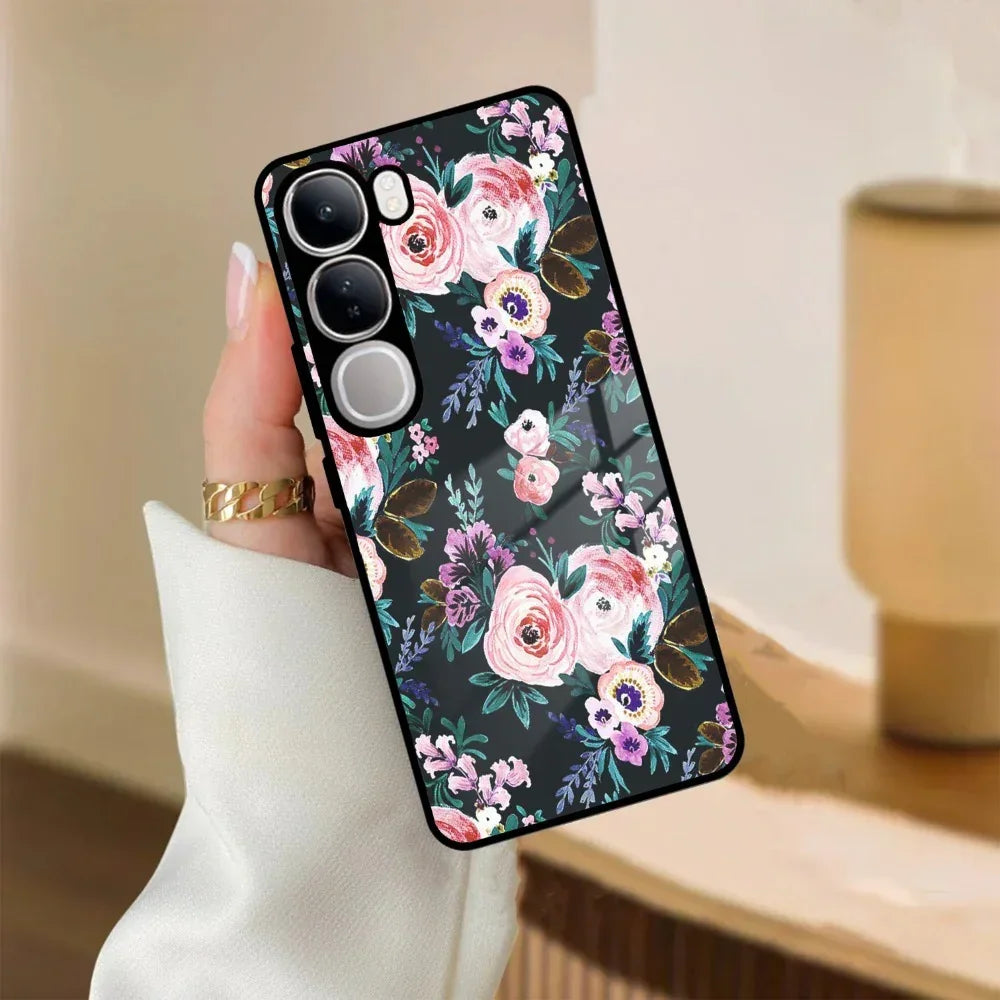 Cute Floral Glass Case Cover For Vivo - ShopOnCliQ