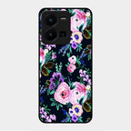 Cute Floral Glass Case Cover For Vivo Y35