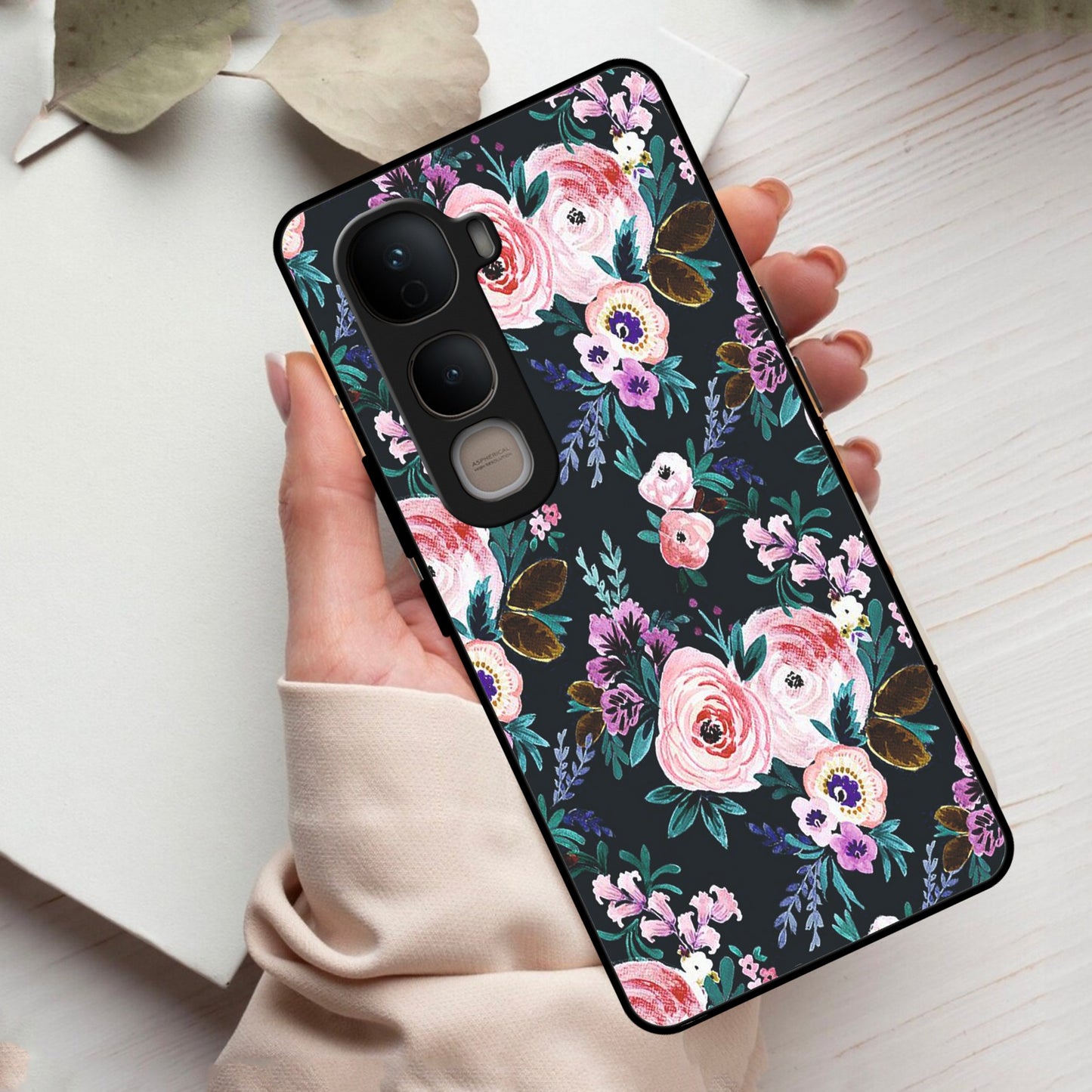 Cute Floral Glass Case Cover For Vivo