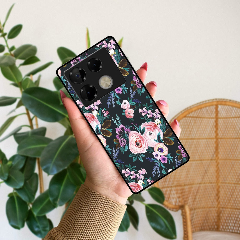 Cute Floral Glossy Metal Case Cover For Infinix