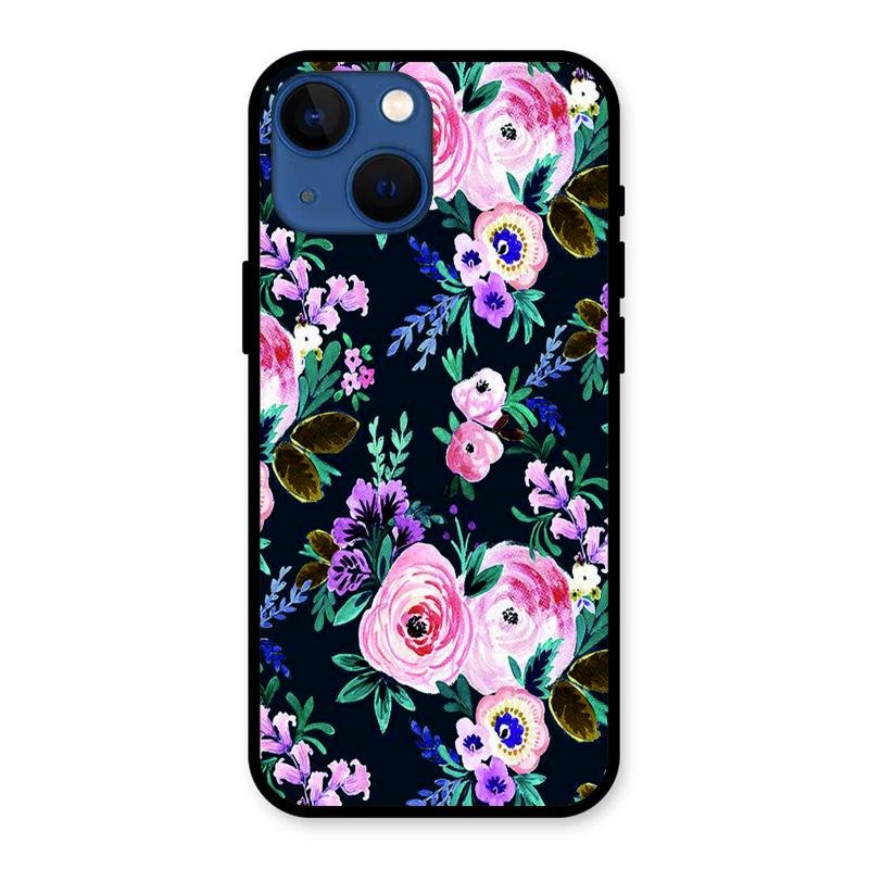 Cute Floral Glossy Metal Case Cover For iPhone 13 mini