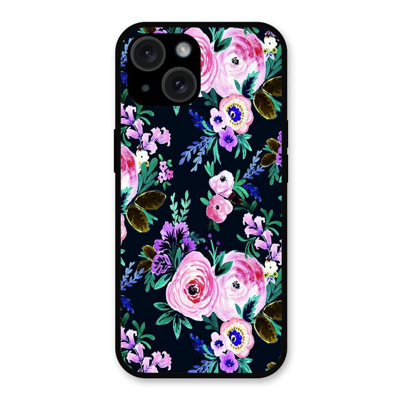 Cute Floral Glossy Metal Case Cover For iPhone 15 Plus