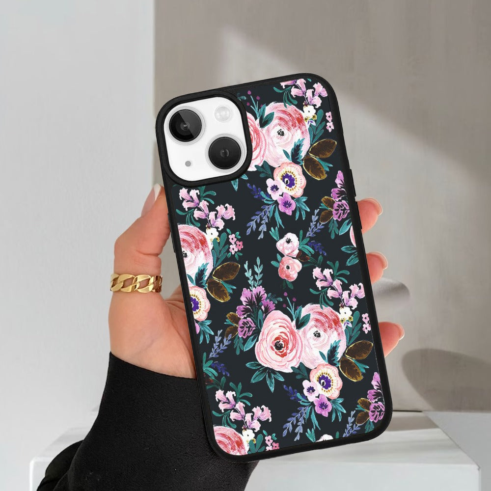 Cute Floral Glossy Metal Case Cover For iPhone