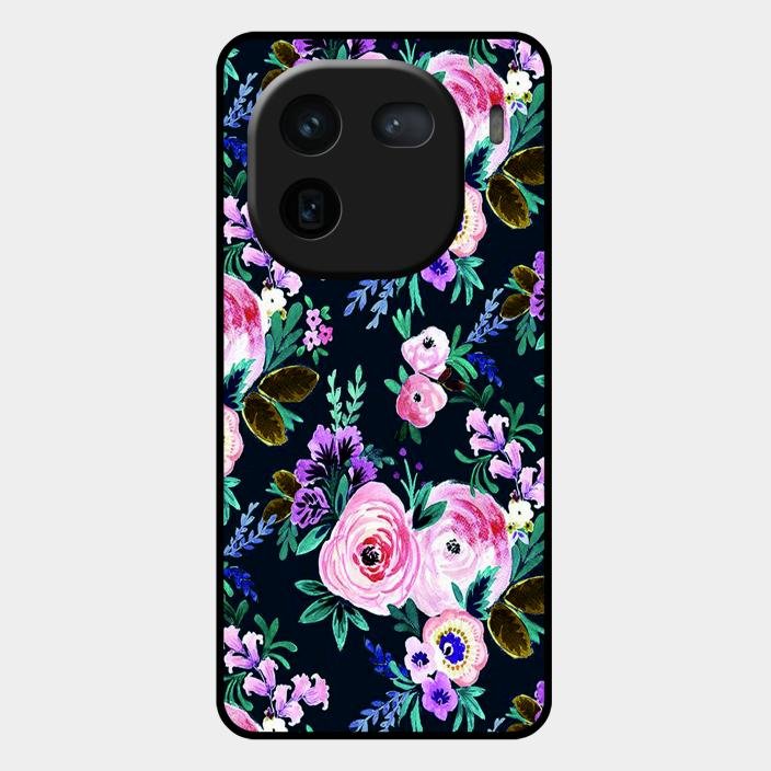 Cute Floral Glossy Metal Case Cover For iQOO 12 5G