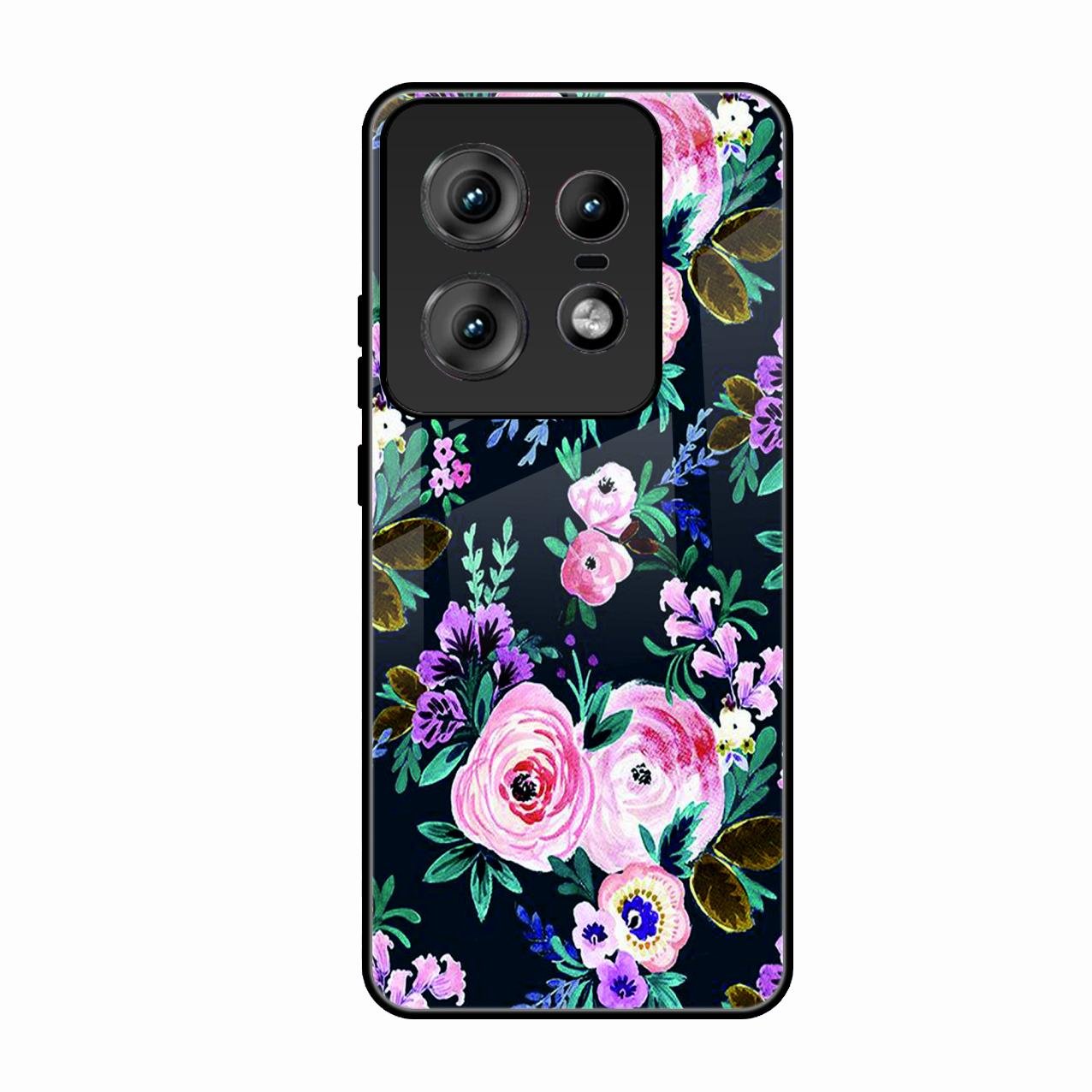 Cute Floral Glossy Metal Case Cover For Motorola Edge 50 Pro