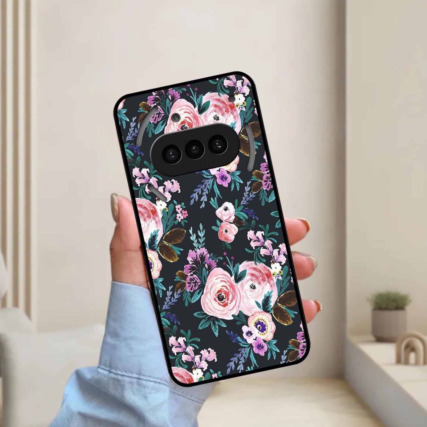 Cute Floral Glossy Metal Case Cover For Nothing