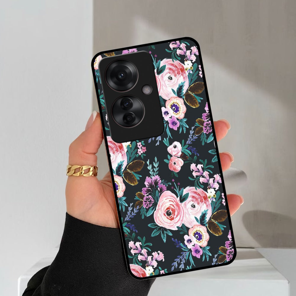 Cute Floral Glossy Metal Case Cover For Oppo