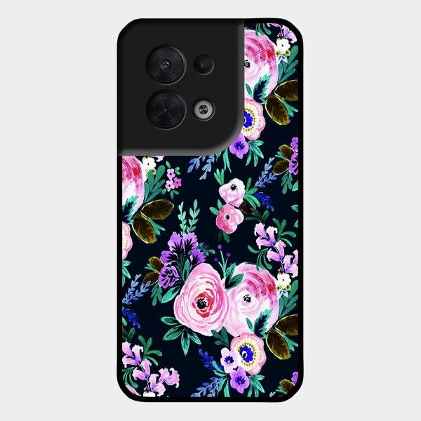 Cute Floral Glossy Metal Case Cover For Oppo Reno 8 5G