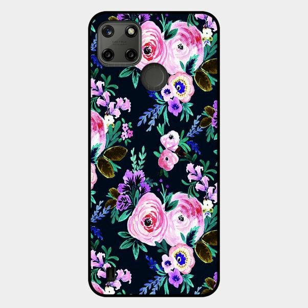 Cute Floral Glossy Metal Case Cover For Realme C21Y