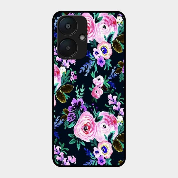 Cute Floral Glossy Metal Case Cover For Redmi 13C 5G