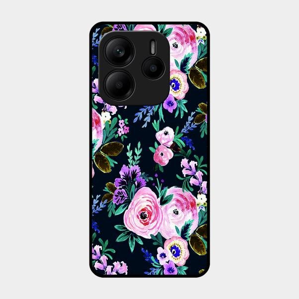 Cute Floral Glossy Metal Case Cover For Redmi Note 14 5G