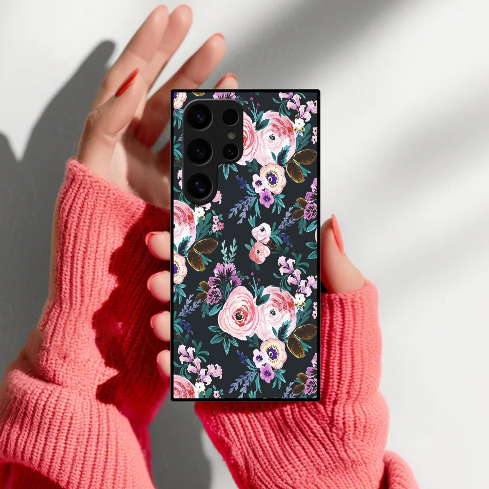 Cute Floral Glossy Metal Case Cover For Samsung