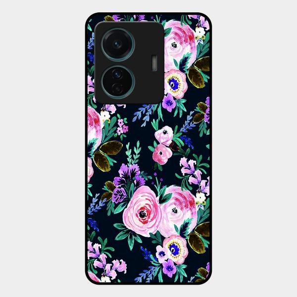 Cute Floral Glossy Metal Case Cover For Vivo T1 Pro 5G