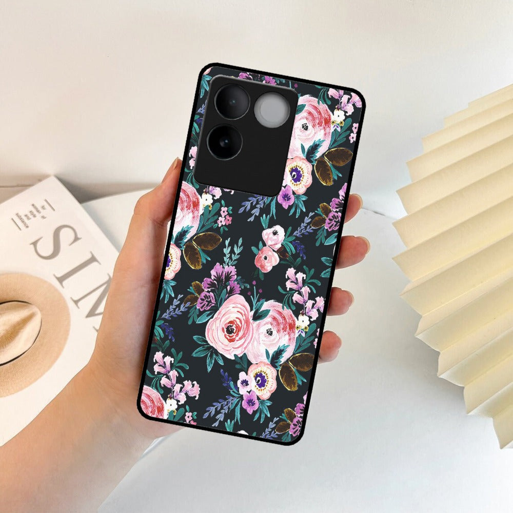 Cute Floral Glossy Metal Case Cover For Vivo