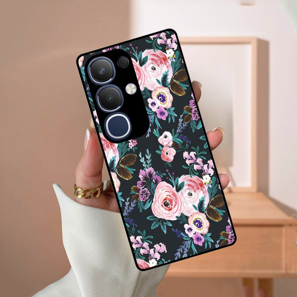 Cute Floral Glossy Metal Case Cover For Vivo