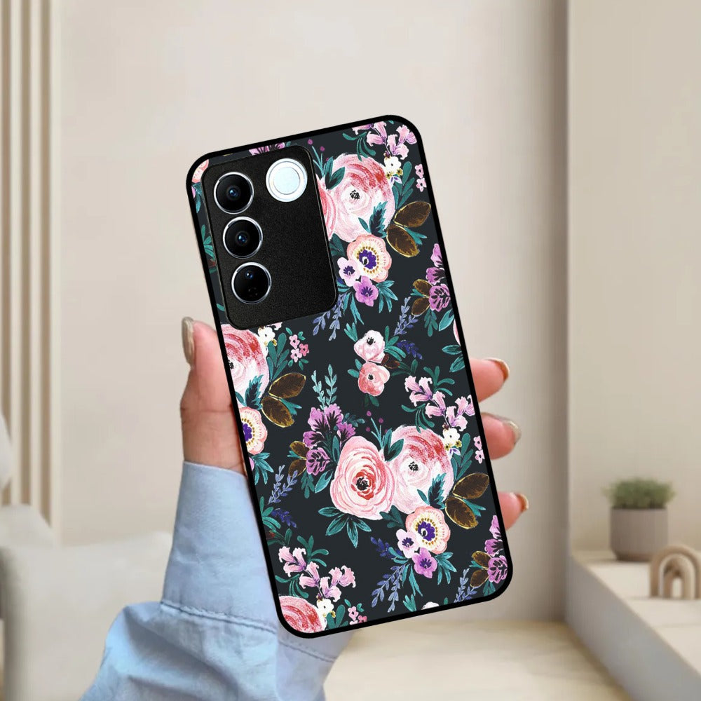 Cute Floral Glossy Metal Case Cover For Vivo