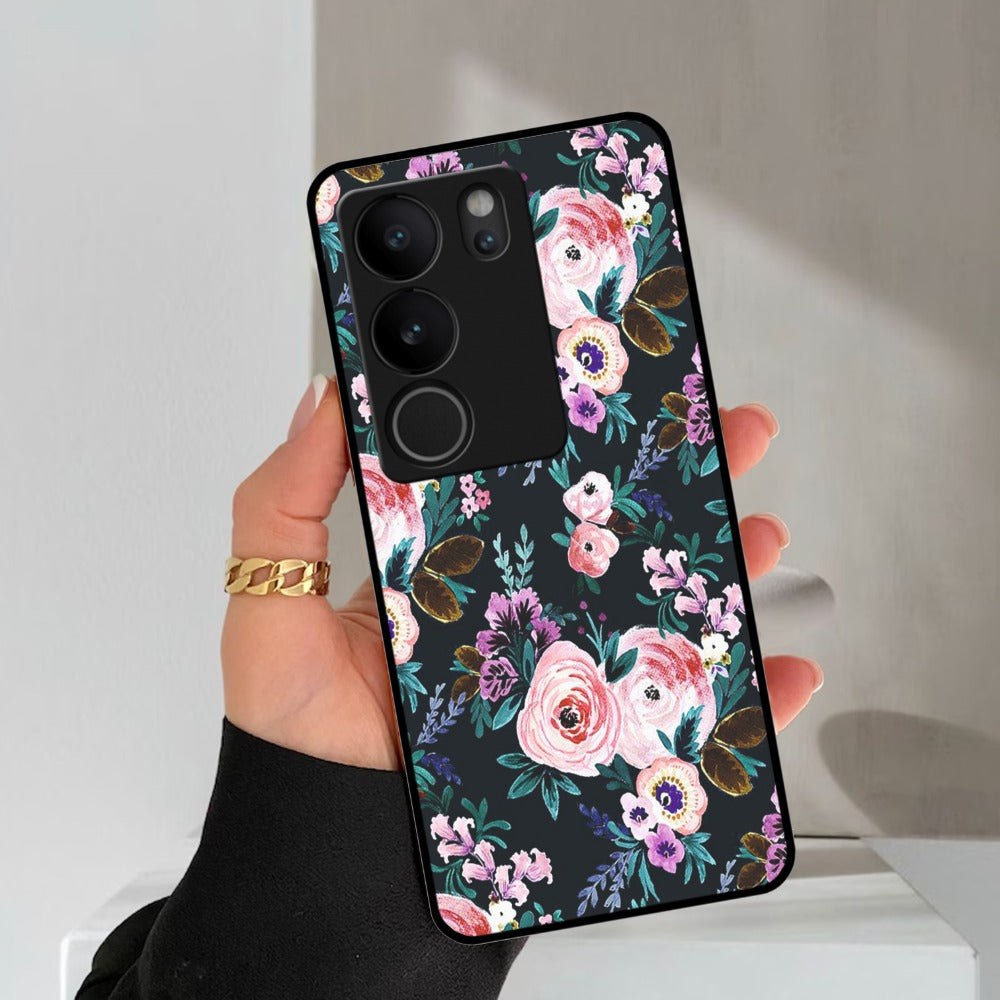 Cute Floral Glossy Metal Case Cover For Vivo