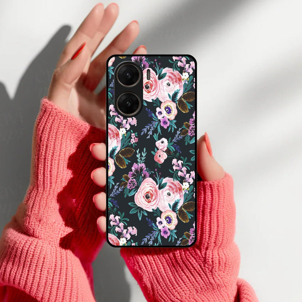 Cute Floral Glossy Metal Case Cover For Vivo