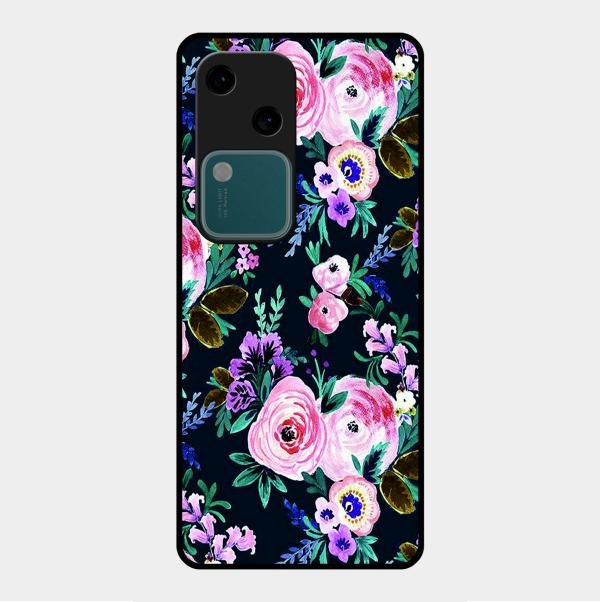Cute Floral Glossy Metal Case Cover For Vivo V30 5G
