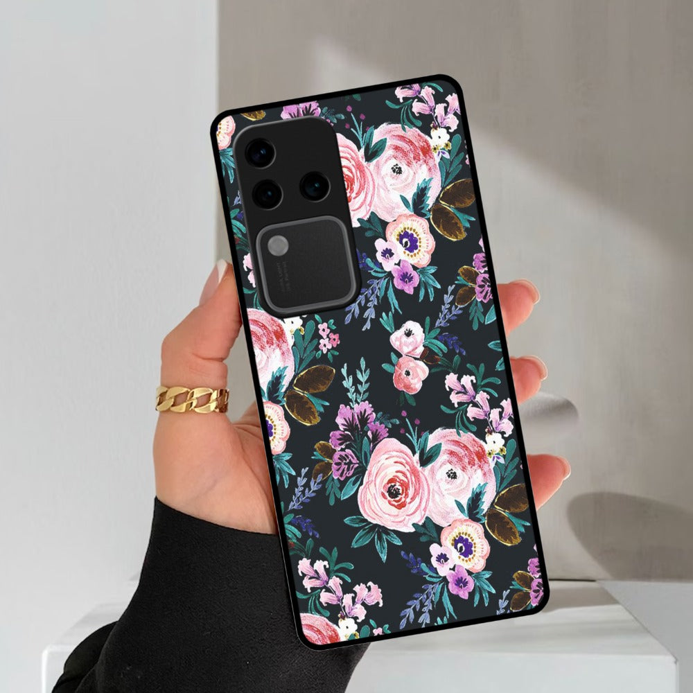 Cute Floral Glossy Metal Case Cover For Vivo